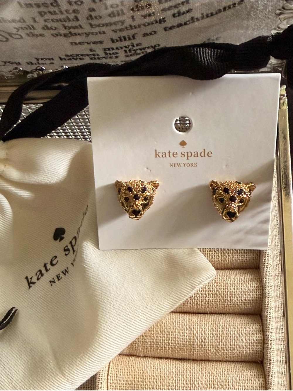 kate spade Gold & Black Leopard Head Stud Earrings